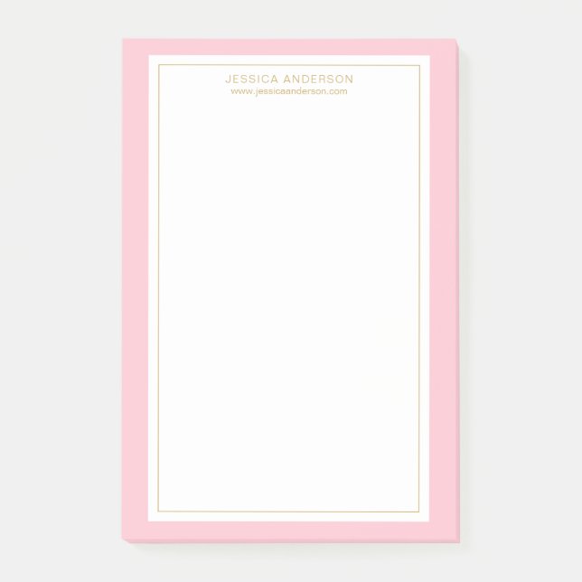 Elegant Feminine Pink/White/Gold Personalized Post-it Notes (Front)