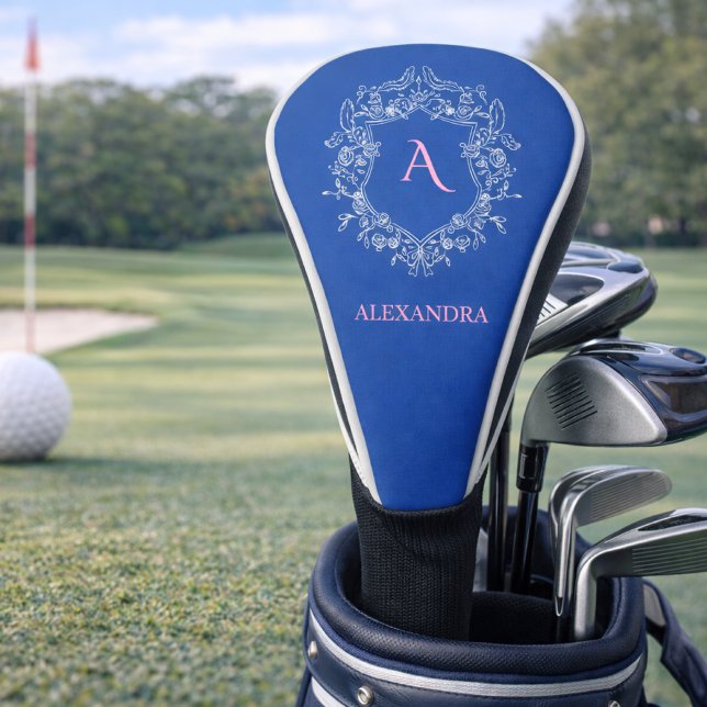 Elegant Feminine Preppy Classic Crest Monogram Golf Head Cover (Preppy crest monogram golf head cover)