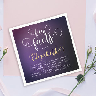 Elegant Feminine Purple Fun Facts White Script Napkin