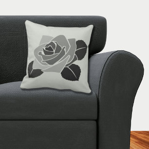 Elegant Feminine Rose Blossom On Grey Throw Pillow