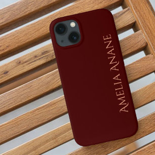 Elegant Feminine Rose Gold & Red Script Initials iPhone 13 Case