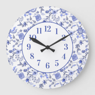 Elegant Feminine Vintage Dusty Blue Floral Large Clock