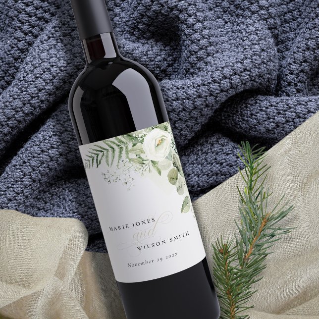 Elegant Fern Eucalyptus Greenery Foliage Wedding Wine Label (Creator Uploaded)