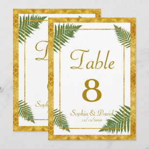 Elegant Fern Leaves Gold Foil Wedding TABLE NUMBER