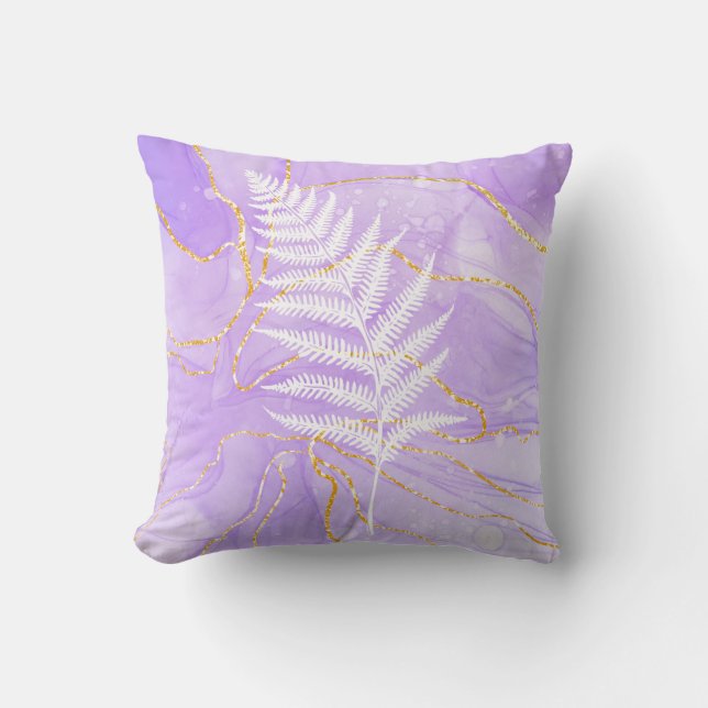 Elegant Fern on Lavender Marble Abstract Art Throw Pillow (Front)