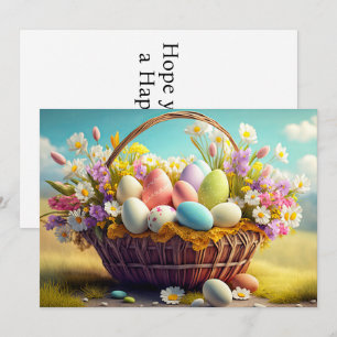 Elegant Festive Basket Of Easter Eggs Holiday Card