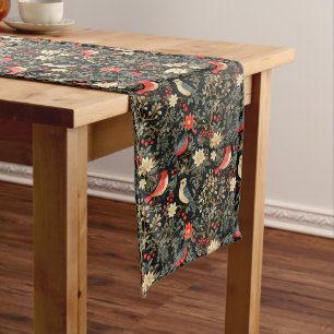 Elegant Festive Birds & Floral Christmas Red  Long Table Runner