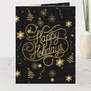 Elegant Festive Black and Gold Merry Christmas Card