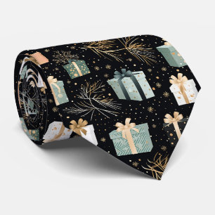 Elegant Festive Black Christmas Gifts Pattern Tie