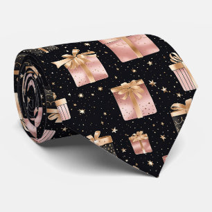 Elegant Festive Black Christmas Gifts Pattern Tie