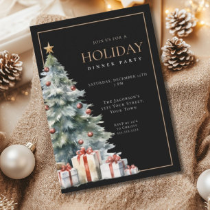 Elegant Festive Black Gold Holiday Dinner Party Invitation