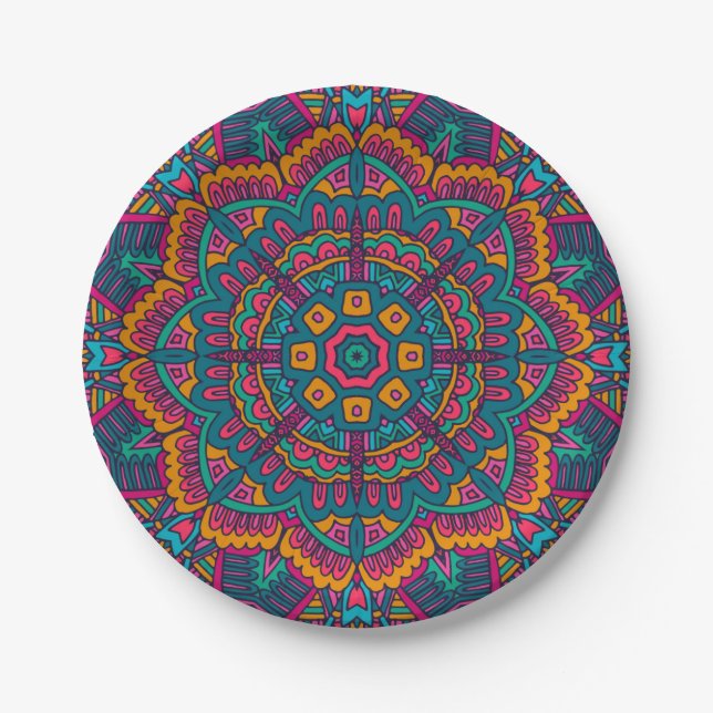 Elegant festive boho Colourful seamless pattern   Paper Plate (Front)