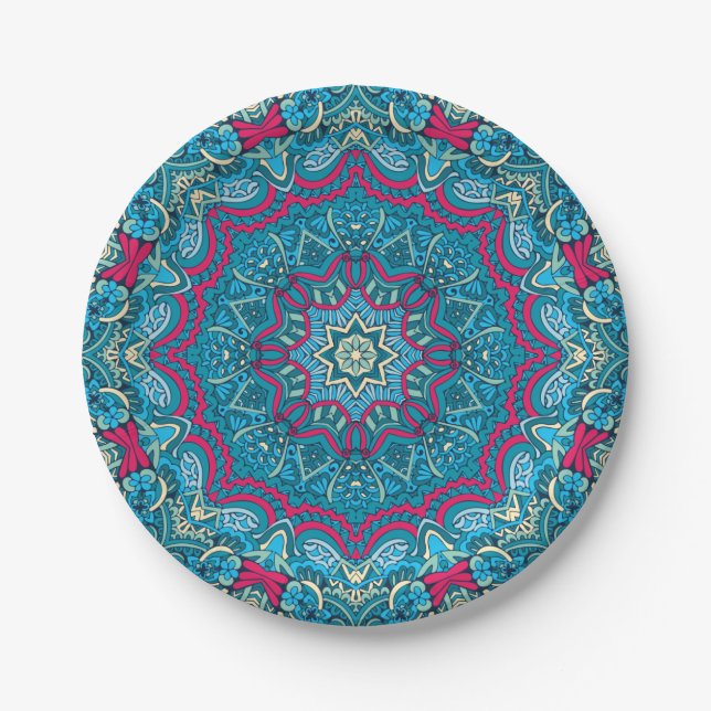 Elegant festive boho Colourful seamless pattern   Paper Plate (Front)