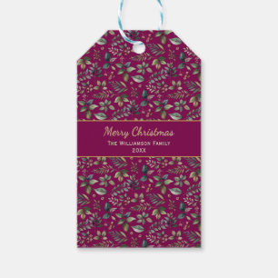 Elegant Festive Burgundy Floral Custom Christmas Gift Tags