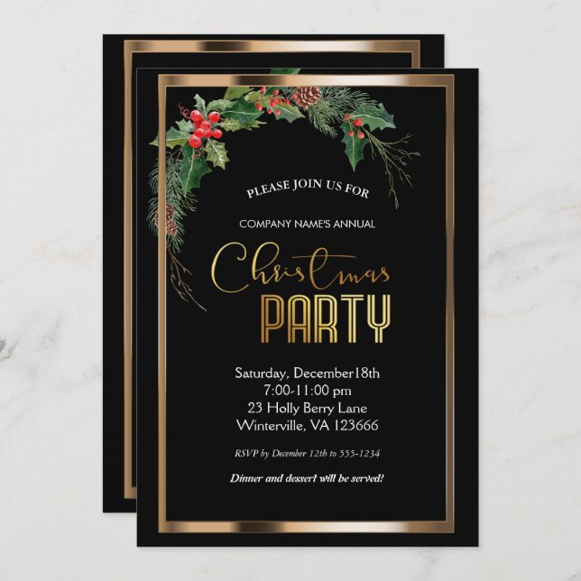 Elegant festive Christmas gold Invitation (Front/Back)