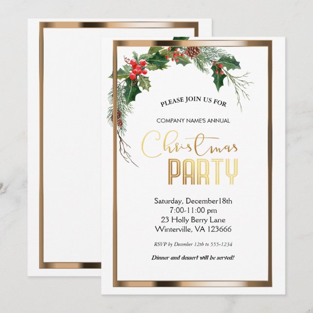Elegant festive Christmas gold Invitation (Front/Back)