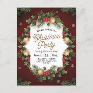 Elegant Festive Christmas Party Invitation Postcard