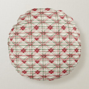 Elegant Festive Christmas Plaid Round Pillow