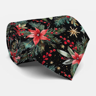 Elegant Festive Christmas poinsettia Pattern Tie