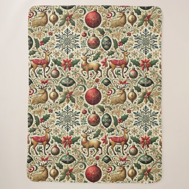 Elegant Festive Christmas Sherpa Blanket (Front)