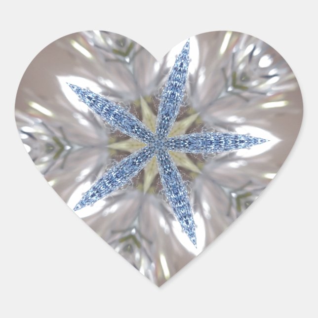 Elegant Festive Christmas Star Shiny Blue White Heart Sticker (Front)