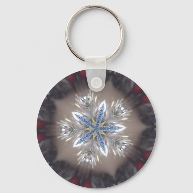 Elegant Festive Christmas Star Shiny Blue White Keychain (Front)