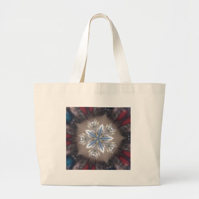 Elegant Festive Christmas Star Shiny Blue White Large Tote Bag (Front)