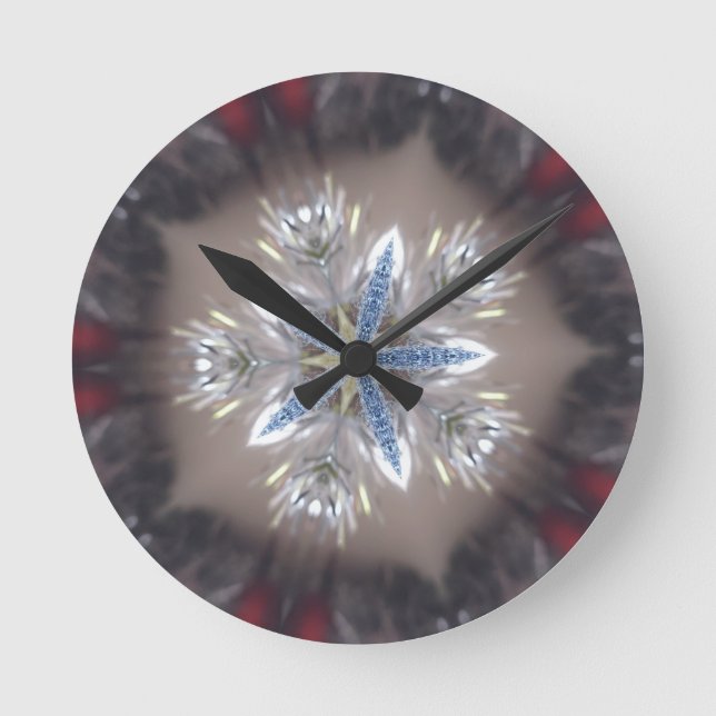Elegant Festive Christmas Star Shiny Blue White Round Clock (Front)