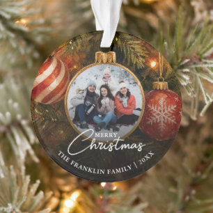 Elegant Festive Christmas Tree Baubles Photo Ornament