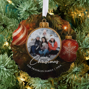Elegant Festive Christmas Tree Baubles Photo Ornament Card