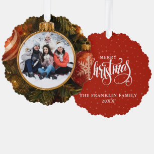 Elegant Festive Christmas Tree Baubles Photo Ornament Card