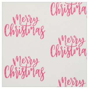 Elegant Festive Cute Pink Merry Christmas Script Fabric