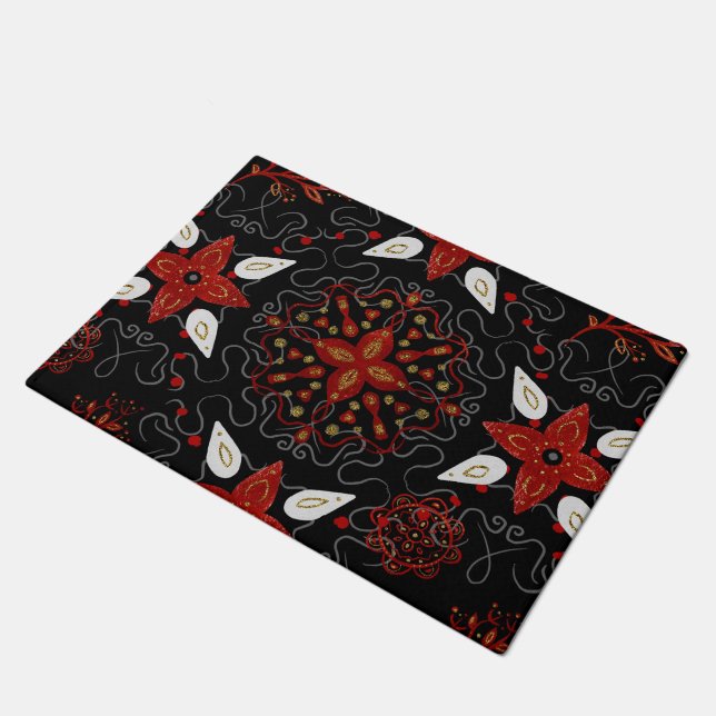 Elegant, festive feel symmetrical floral pattern doormat (Angled)