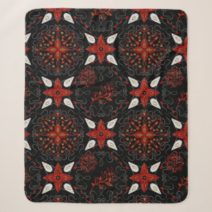 Elegant, festive feel symmetrical floral pattern sherpa blanket