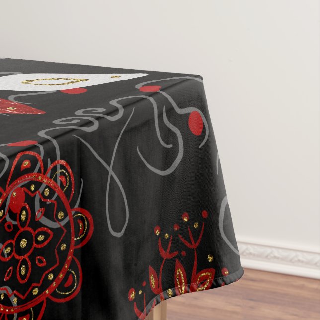 Elegant, festive feel symmetrical floral pattern tablecloth (In Situ)