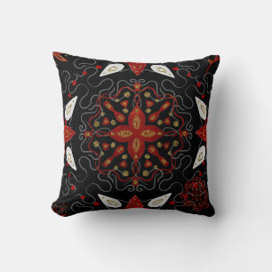 Elegant, festive feel symmetrical floral pattern throw pillow