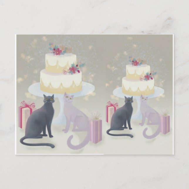Elegant Festive Feline Celebration Postcard (Front)