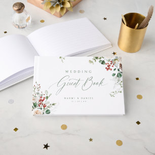Elegant Festive Floral Holiday Winter Wedding Guest Book