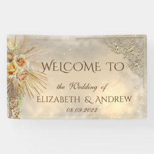 Elegant Festive Gold Boho Flowers Wedding Banner
