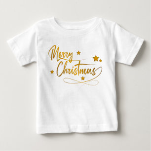 Elegant Festive Gold Calligraphy Merry Christmas Baby T-Shirt