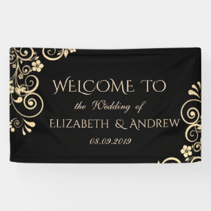 Elegant Festive Gold Flowers Wedding Banner