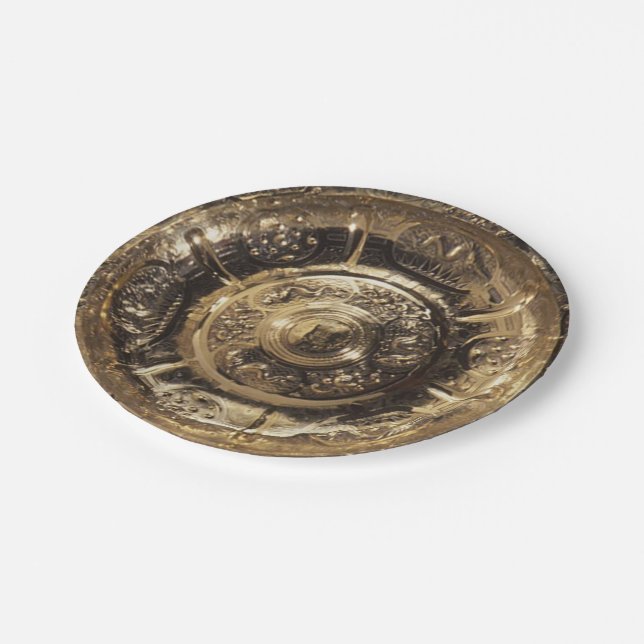 Elegant Festive Golden Decorative Gold Look Paper Plate (Angled)