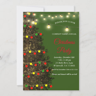 Elegant Festive Green Christmas Tree Lamps Invitation