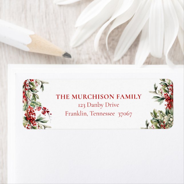 Elegant Festive Greenery Holiday Adresse de retour (En situation)