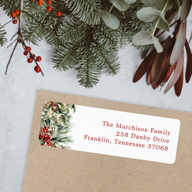 Elegant Festive Greenery Holiday Return Address (Creator Uploaded)