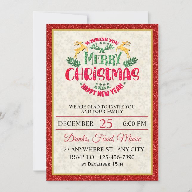 Elegant Festive Merry Christmas & Happy New Year Invitation