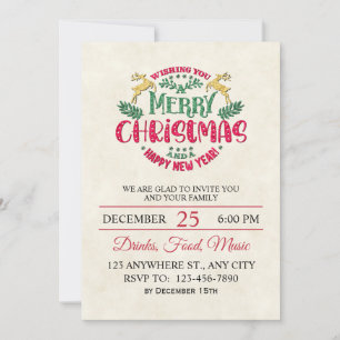 Elegant Festive Merry Christmas & Happy New Year Invitation