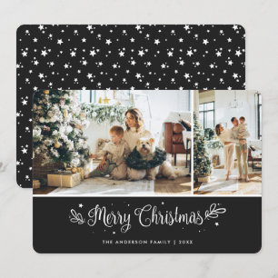 Elegant Festive Photo Modern Black Merry Christmas Holiday Card