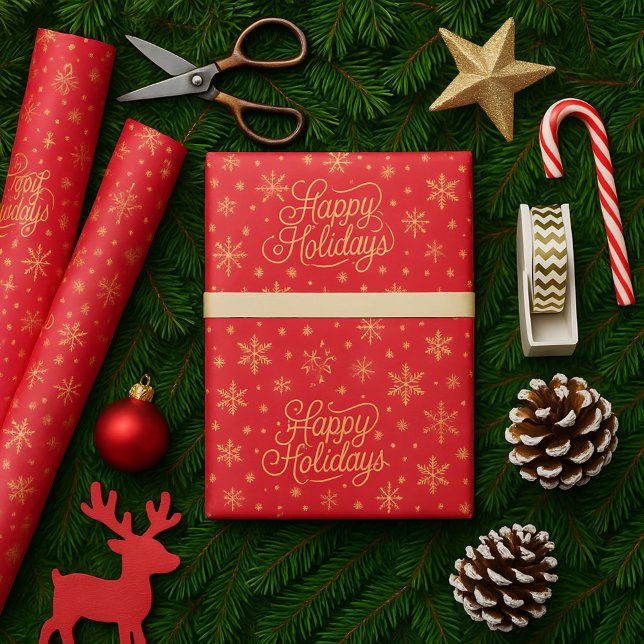 Elegant Festive Red and Gold Merry Christmas Wrapping Paper (Creator Uploaded)
