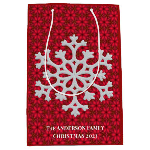Elegant Festive Red Snowflake Medium Gift Bag
